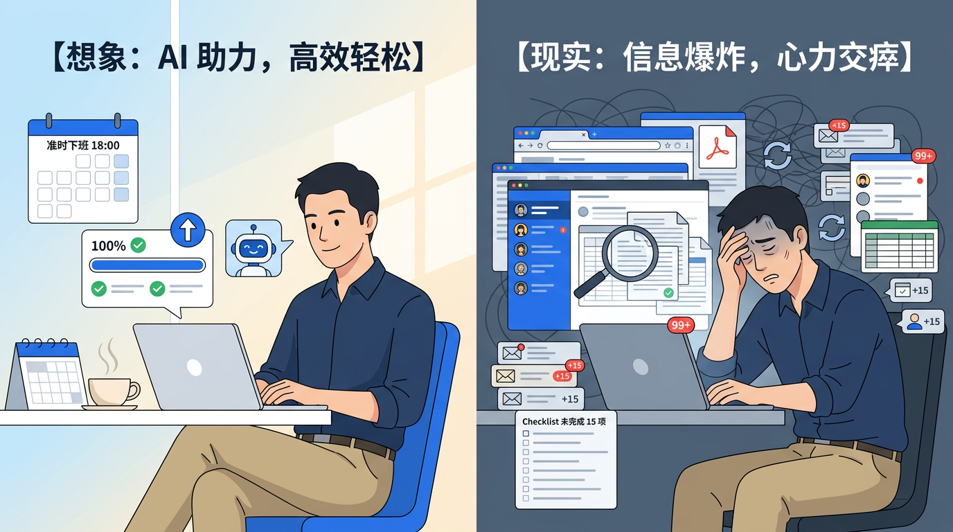 封面:左右对比,想象中的轻松与真实的心力交瘁